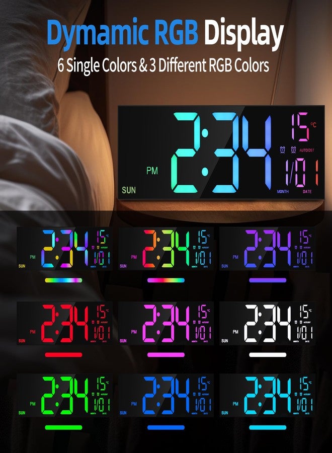 LEIKE 16.2'' Large Digital Wall Clock with Remote Control, Big LED/Dual Alarm/8 RGB Colors/Auto Brightness/Date/Auto DST/Temperature/Night Light Gym Clocks for Living Room Bedroom Office Wall Decor - Image 2
